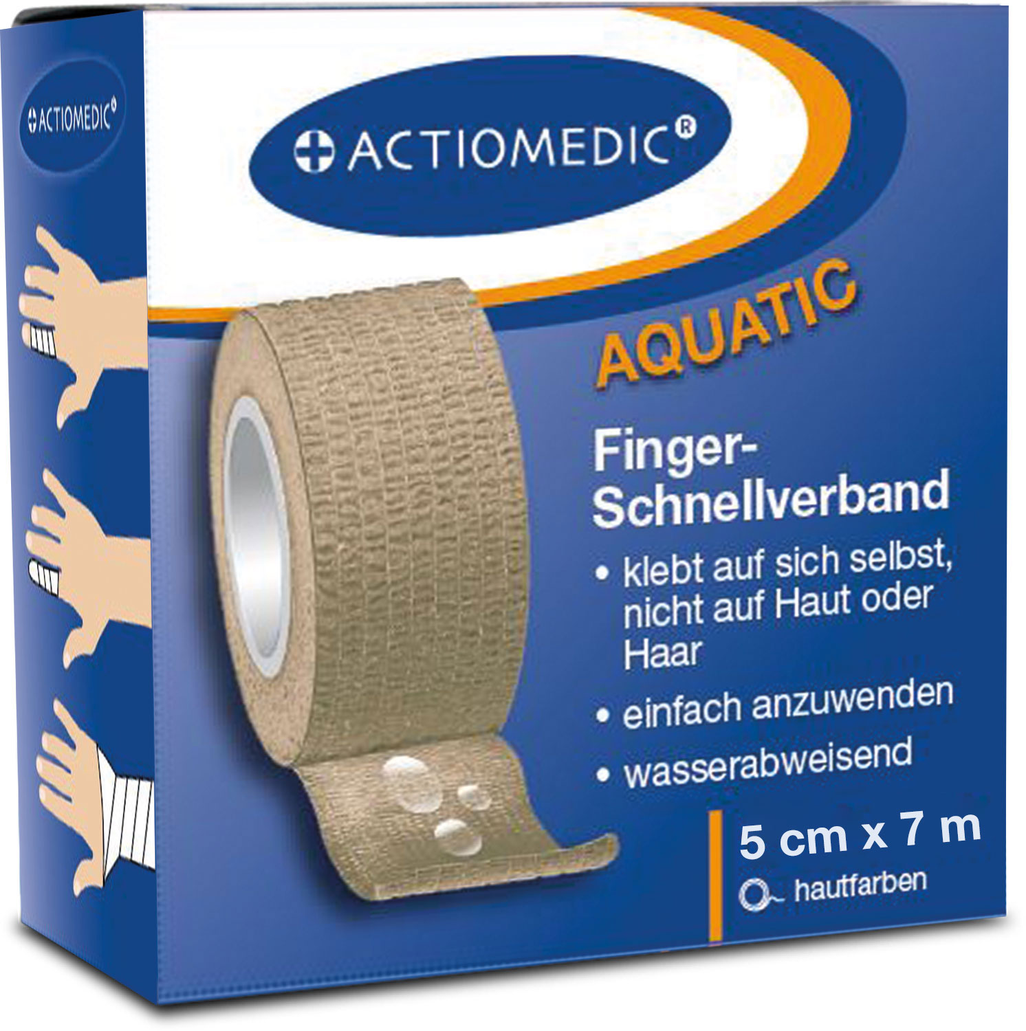 ACTIOMEDIC® AQUATIC Schnellverband, hautfarben, 5 cm x 7 m, selbsthaftend}