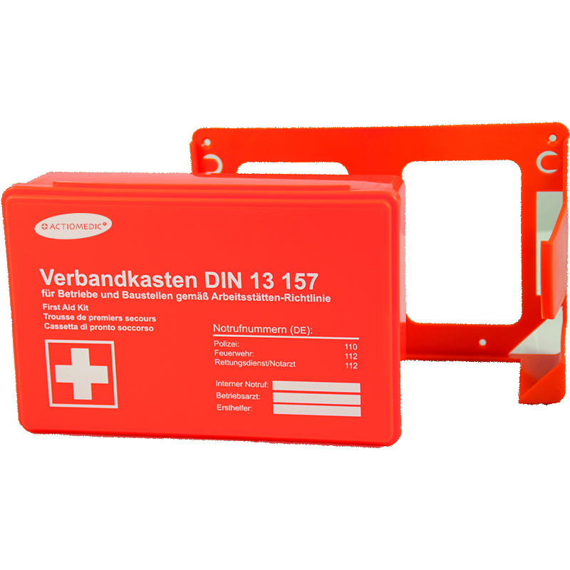 Betriebsverbandkasten MINI + Wandhalterung, orange, DIN 13 157}