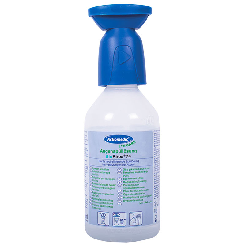 ACTIOMEDIC® Augenspülflasche BioPhos®74 mit phosphatgepufferter Spüllösung 4,9%, 250 ml}