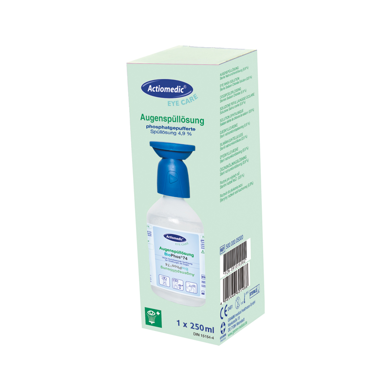 ACTIOMEDIC® Augenspülflasche mit phosphatgepufferter Spüllösung BioPhos®74 4,9%, 250 ml im Einzelkarton}