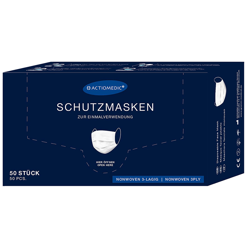 ACTIOMEDIC® Mund-Nasen-Schutzmaske nach DIN EN 14683:2019 TYP IIR | 50er Pack | 3-lagig}