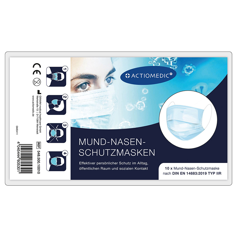 ACTIOMEDIC® Mund-Nasen-Schutzmaske nach DIN EN 14683:2019 TYP IIR | 10er Pack | 3-lagig}